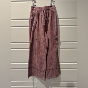 NWT Easel Roxie Cotton Gauze Mineral Washed Wide Leg Pant Mauve Size Medium